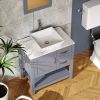 30" Gray Bathroom Vanity and Sink Combo Marble Pattern Top w/Mirror Faucet&Drain