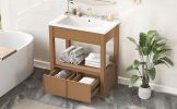 30" Bathroom Vanity with Sink Top, Bathroom Cabinet with Open Storage Shelf and Two Drawers, Brown