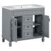 36'' Bathroom Vanity with Top Sink, Grey Mirror Cabinet, Modern Bathroom Storage Cabinet with 2 Soft Closing Doors and 2 Drawers