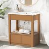 30" Bathroom Vanity with Sink Top, Bathroom Cabinet with Open Storage Shelf and Two Drawers, Brown