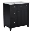 30-Inch Bathroom Vanity Cabinet with Ceramic Basin, Double-Layer Drawer, Deep Drawer and Adjustable Shelf