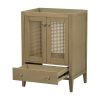 24" Bathroom Vanity without Sink, Base Only, Rattan Cabinet with Doors and Drawer, Solid Frame and MDF Board, Natural