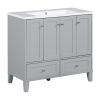 36'' Bathroom Vanity with Resin Sink Combo,Solid Wood Frame Bathroom Storage Cabinet, Freestanding Vanity Set with 4 Soft Closing Doors& 2 Drawers