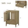 24" Bathroom Vanity without Sink, Base Only, Rattan Cabinet with Doors and Drawer, Solid Frame and MDF Board, Natural