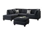 3-pcs Sectional Sofa Black Polyfiber Cushion Sofa Chaise Ottoman Reversible Couch Pillows