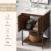 [Viedo]24" inch Walnut Finish Bathroom Vanity Cabinet with 2 Soft-Close Doors, Open Storage