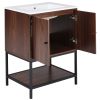 [Viedo]24" inch Walnut Finish Bathroom Vanity Cabinet with 2 Soft-Close Doors, Open Storage