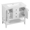 36" Bathroom Vanity with Ceramic Basin, Two Cabinets and Drawers, Open Shelf, Solid Wood Frame, White (OLD SKU: SY999101AAK)