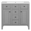 36" Bathroom Vanity with Ceramic Basin, Two Cabinets and Five Drawers, Solid Wood Frame, Grey (OLD SKU: SY999202AAE)