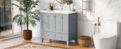 36'' Bathroom Vanity with Resin Sink Combo,Solid Wood Frame Bathroom Storage Cabinet, Freestanding Vanity Set with 4 Soft Closing Doors& 2 Drawers