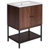 [Viedo]24" inch Walnut Finish Bathroom Vanity Cabinet with 2 Soft-Close Doors, Open Storage