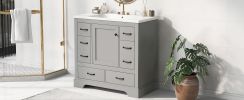 36" Bathroom Vanity with Sink Combo, Six Drawers, Multi-Functional Drawer Divider, Adjustable Shelf, Grey