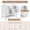 36" Bathroom Vanity with Ceramic Basin, Two Cabinets and Drawers, Open Shelf, Solid Wood Frame, White (OLD SKU: SY999101AAK)