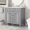 36" Bathroom Vanity with Ceramic Basin, Two Cabinets and Five Drawers, Solid Wood Frame, Grey (OLD SKU: SY999202AAE)