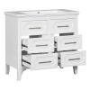 36'' Bathroom Vanity with Resin Sink Combo, Free Standing Single Vanity Set with Four Drawers, Solid Wood Frame Bathroom Storage Cabinet