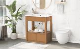 30" Bathroom Vanity with Sink Top, Bathroom Cabinet with Open Storage Shelf and Two Drawers, Brown