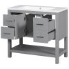 36" Gray Modern Bathroom Vanity with USB,Two Shallow Drawers, One Deep Drawer,One door,Single Resin Sink,Small Bathroom Organization Cabinet