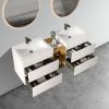 U062-Alice60W-201 Alice 60" White Bathroom Vanity with Double Sinks and Open Shelf, Modern Wall Mounted Floating Bathroom Vanity