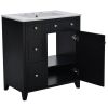 30-Inch Bathroom Vanity Cabinet with Ceramic Basin, Double-Layer Drawer, Deep Drawer and Adjustable Shelf