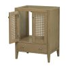 24" Bathroom Vanity without Sink, Base Only, Rattan Cabinet with Doors and Drawer, Solid Frame and MDF Board, Natural