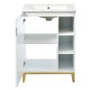 24inch White Bathroom Vanity Sink Combo for Small Space, Modern Design with Ceramic Basin, Gold Legs and Semi-open Storage(Faucet Not Included)