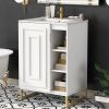 24inch White Bathroom Vanity Sink Combo for Small Space, Modern Design with Ceramic Basin, Gold Legs and Semi-open Storage(Faucet Not Included)