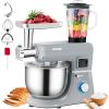 5 IN 1 Mixer, 660W Tilt-Head Multifunctional Electric Mixer with 6 Speeds LCD Screen Timing,Dough Hook,Flat Beater,Meat Grinder