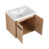 LEVISTAR Oak 24 Inch Bathroom Vanity with resin Countertop Sink, 2 Doors Bathroom Cabinet Set