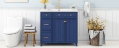 36-inch Bathroom Vanity, Transitional Style Bathroom Cabinet with Resin Sink, Navy Blue Single Bathroom Cabinet