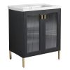 28 Inch Freestanding Bathroom Vanity Plywood With Ceramic Sink, Soft Closing Door (KD-Package)