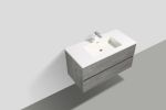 24' Wall Mounted Single Bathroom Vanity in Ash Gray With White Solid Surface Vanity Top