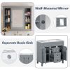 36'' Bathroom Vanity with Top Sink, Grey Mirror Cabinet, Modern Bathroom Storage Cabinet with 2 Soft Closing Doors and 2 Drawers