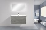 24' Wall Mounted Single Bathroom Vanity in Ash Gray With White Solid Surface Vanity Top