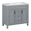 36'' Bathroom Vanity with Top Sink, Grey Mirror Cabinet, Modern Bathroom Storage Cabinet with 2 Soft Closing Doors and 2 Drawers