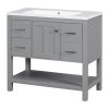 36" Gray Modern Bathroom Vanity with USB,Two Shallow Drawers, One Deep Drawer,One door,Single Resin Sink,Small Bathroom Organization Cabinet