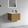 U055-Etna24W-306 Etna 24" Striped Natural Oak Bathroom Vanity with White Ceramic Sink, Wall Mounted Floating Bathroom Vanity for Modern Bathroom