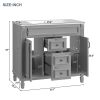 36'' Bathroom Vanity with Top Sink, Grey Mirror Cabinet, Modern Bathroom Storage Cabinet with 2 Soft Closing Doors and 2 Drawers