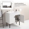 30" Bathroom Vanity with Metal Leg,with White Ceramic Basin,Two Soft Close Cabinet Doors, Solid Wood,Excluding faucets,white