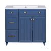 36-inch Bathroom Vanity, Transitional Style Bathroom Cabinet with Resin Sink, Navy Blue Single Bathroom Cabinet