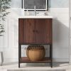 [Viedo]24" inch Walnut Finish Bathroom Vanity Cabinet with 2 Soft-Close Doors, Open Storage