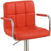 Contemporary Style Red Faux Leather Bar Stool Counter Height Chairs Set of 2 Adjustable Height Kitchen Island Stools