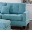 Modern Blue Color 3pcs Sectional Living Room Furniture Reversible Chaise Sofa And Ottoman Tufted Polyfiber Linen Like Fabric Cushion Couch Pillows