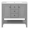 36" Bathroom Vanity with Ceramic Basin, Two Cabinets and Drawers, Open Shelf, Solid Wood Frame, Grey (OLD SKU: SY999101AAE)