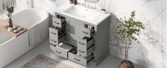 36" Bathroom Vanity with Sink Combo, Six Drawers, Multi-Functional Drawer Divider, Adjustable Shelf, Grey