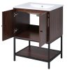 [Viedo]24" inch Walnut Finish Bathroom Vanity Cabinet with 2 Soft-Close Doors, Open Storage