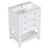 24" Bathroom Vanity With Sink, Bathroom Storage Cabinet with Drawer and Open Shelf, Solid Wood Frame, White