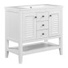 36" Bathroom Vanity with Ceramic Basin, Two Cabinets and Drawers, Open Shelf, Solid Wood Frame, White (OLD SKU: SY999101AAK)