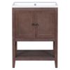 [VIDEO] 24" Brown Modern Sleek Bathroom Vanity Elegant Ceramic Sink with Solid Wood Frame Open Style Shelf (OLD SKU: JL000004AAD)