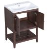 [VIDEO] 24" Brown Modern Sleek Bathroom Vanity Elegant Ceramic Sink with Solid Wood Frame Open Style Shelf (OLD SKU: JL000004AAD)