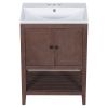 [VIDEO] 24" Brown Modern Sleek Bathroom Vanity Elegant Ceramic Sink with Solid Wood Frame Open Style Shelf (OLD SKU: JL000004AAD)